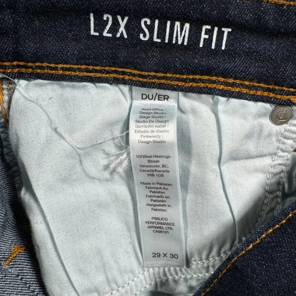 Du/Er Straight Leg L2X Slim Fit Jeans Mens Size 29X30 Dark Blue Mid Rise - Picture 6 of 13